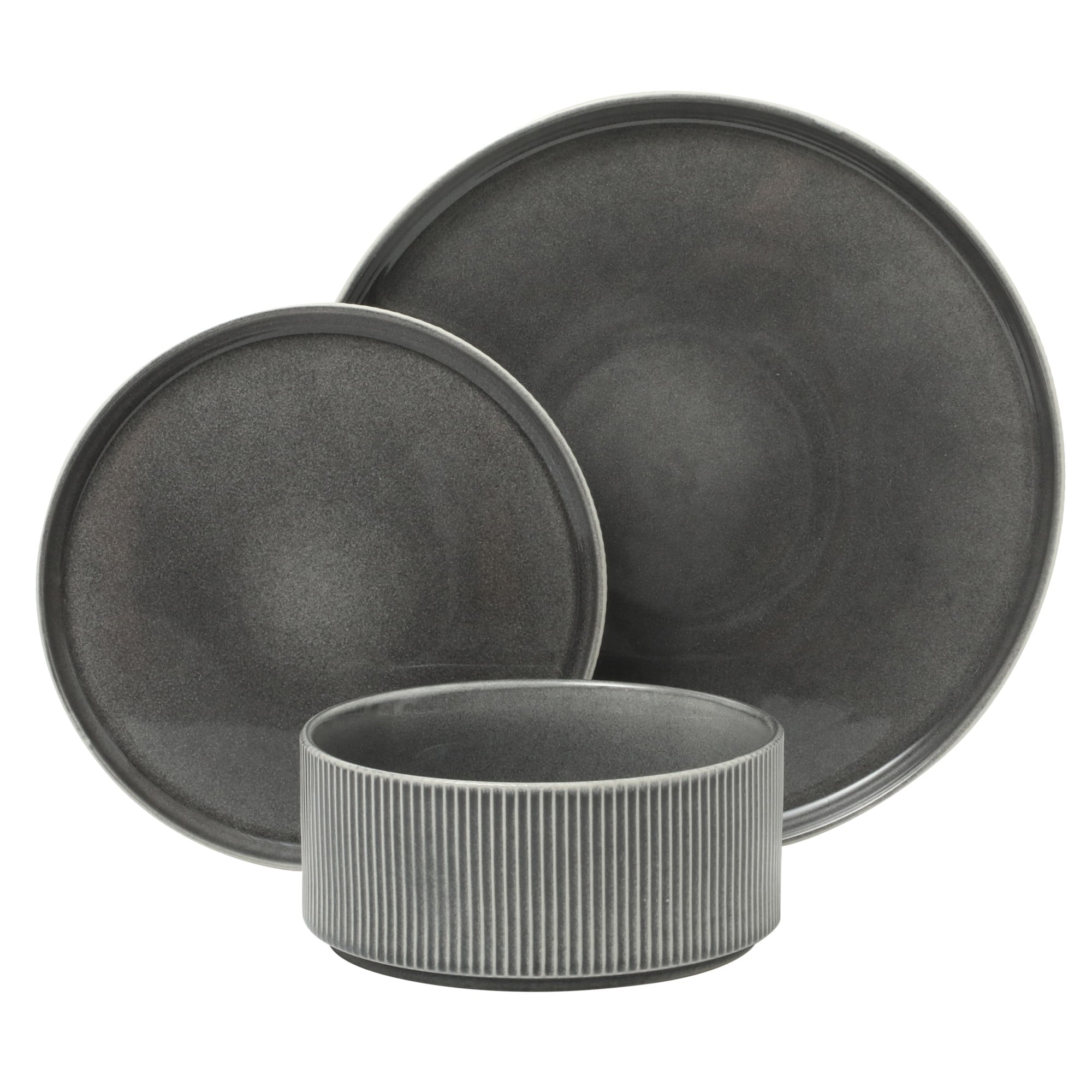 Gibson Elite Matisse Moderna Set Posateria 12 Pezzi In Gres Porcellanato Reattivo - Blu Cobalto, Include Piatti E Ciotole, Lavabile In Lavastoviglie E Microonde