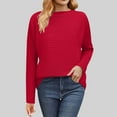 thumbnail image 2 of Womens Crew Neck Sweater Knitted Pullover Tops Dropped Long Sleeve Solid Color Casual Fall Winter Jumpers (3XL, Red), 2 of 7