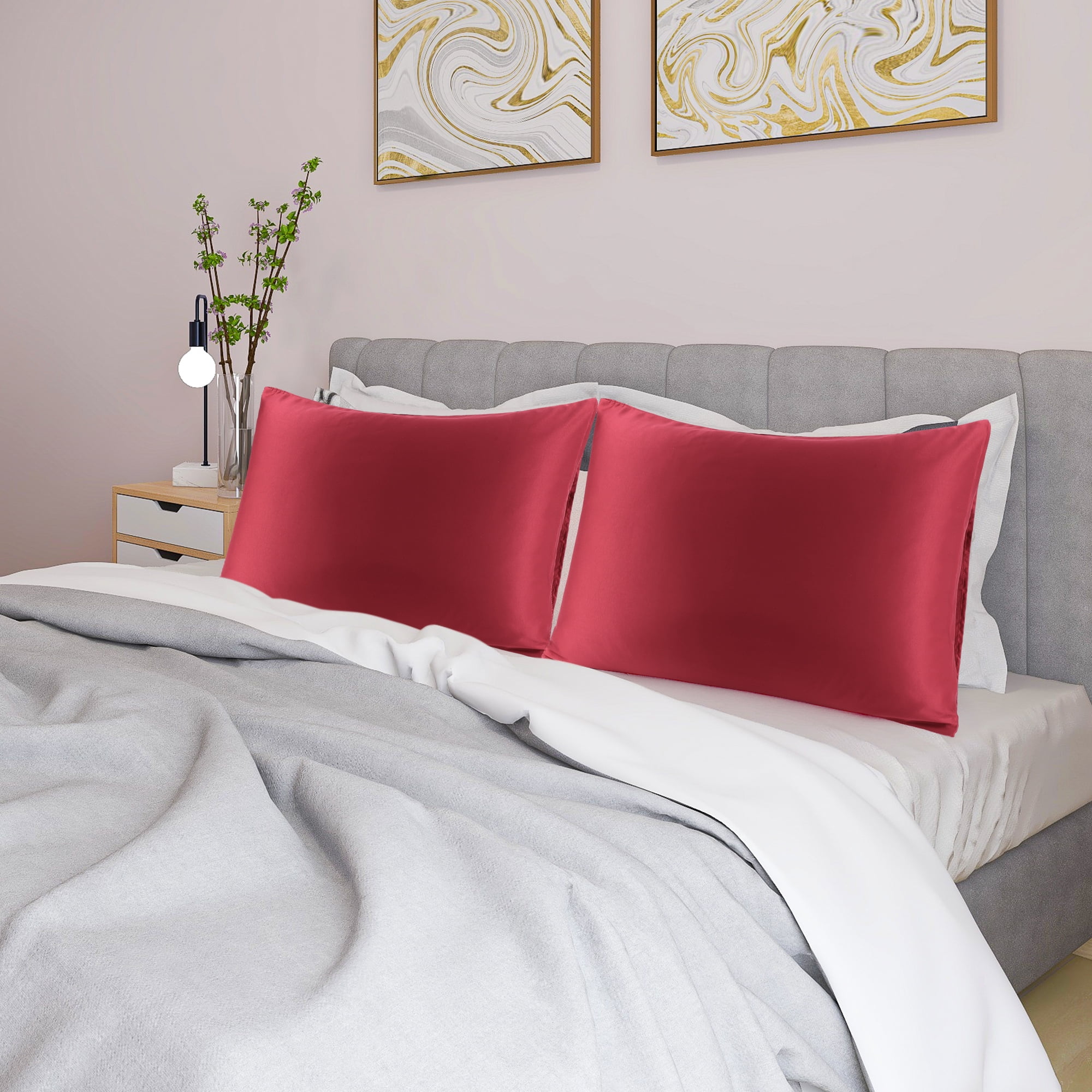 Unique Bargains 4 Pack Satin Pillowcases for Hair and Skin, Burgundy King