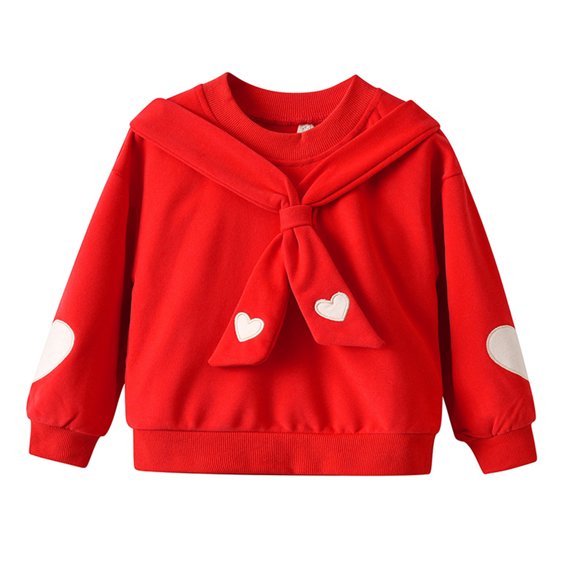 Vedolay Sweatshirt Girl's Pullover Crewneck with Ruffle Trim Long Sleeve Cute Oversize Sweatshirts,Red 2-3 Years