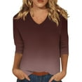 thumbnail image 2 of Women's Essentials T-Shirt Women's 3/4 Sleeve V-Neck Shirt Gradient Print Basic T-Shirt Casual Autumn Top, 2 of 5