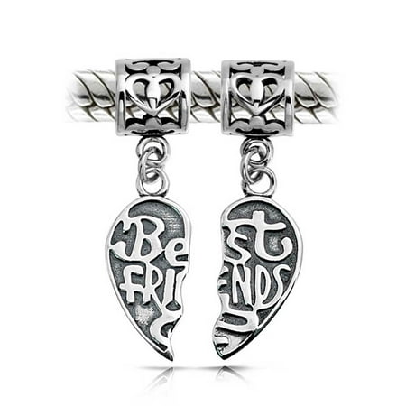 Bff Best Friends Forever Puzzle Two Piece Split Heart Shape Dangle Bead Charm 925 Sterling Silver Fits European