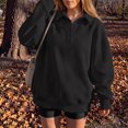 thumbnail image 2 of Womens Polo Collar Button Sweatshirt Oversized Long Sleeve Casual Loose Fit Fall Winter Pullover Top Black 2XL, 2 of 3