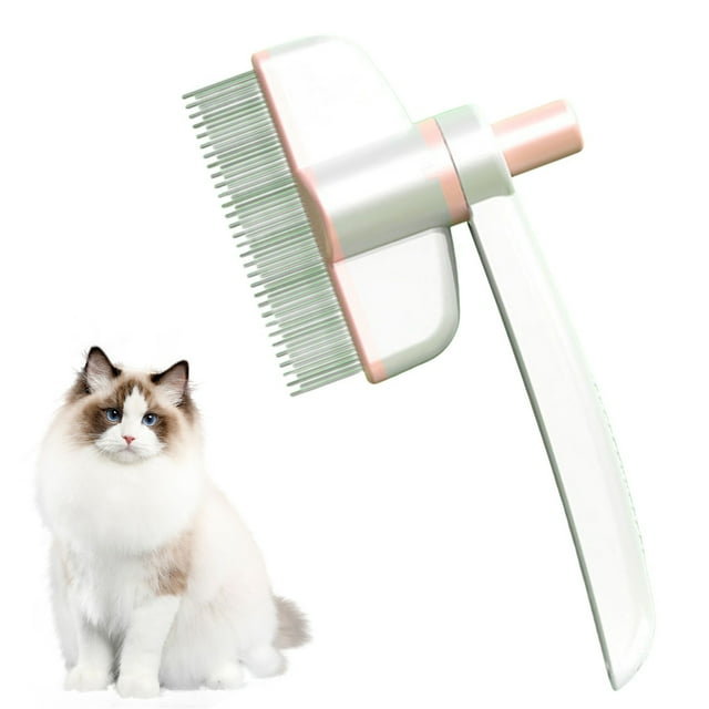 Peine para eliminación de pelo de mascotas | Cepillo giratorio 360° auto-limpiante para gatos con botón de liberación | Peine multifuncional para pulgas | Para gatos de pelo corto y largo | Mango