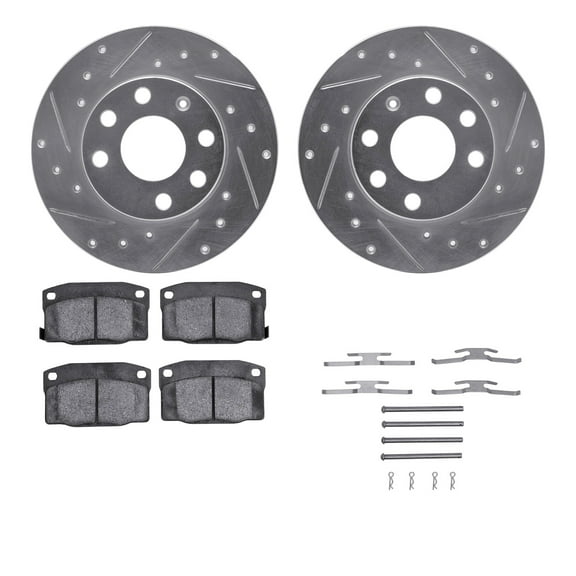 Dynamic Friction Company Front Brake Rotors-Drilled and Slotted-Silver with 5000 Advanced Brake Pads includes Hardware 7512-52021