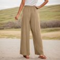thumbnail image 3 of Pantalones casuales de pierna recta para mujer: bolsillos laterales, mezcla de lino, para todas las estaciones, vacaciones/uso diario, cintura elástica, fácil cuidado., 3 of 6