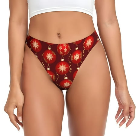 Wukai Christmas Red Balls Print G-String Thongs for Women Panties Stretch T-back Tangas Low Rise Hipster Underwear Sexy-XX-Large