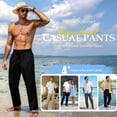 thumbnail image 5 of Xidunhg Men's Linen Pants Casual Beach Summer Pant Elastic Waist Drawstring Lightweight Trousers, 5 of 10