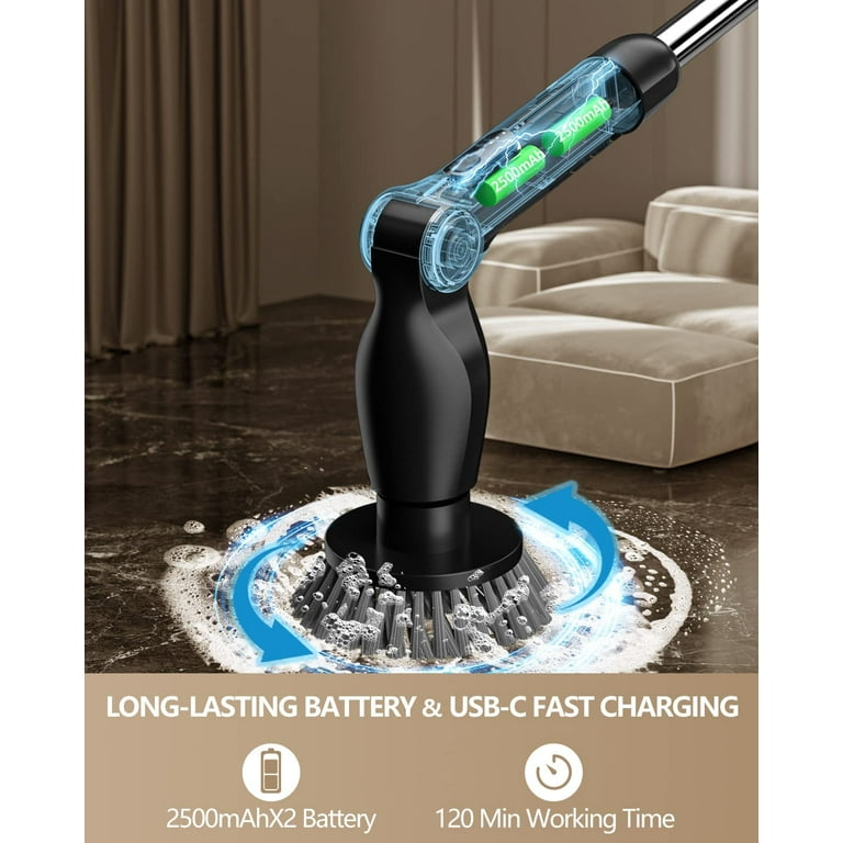 Amiluo Electric Scrubber with 2 Batteries, 1200RPM Electric Spin