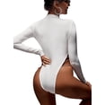 thumbnail image 2 of Women's Basic Solid Turtleneck Long Sleeve Bodysuits Jumpsuits Stretchy Romper, 2 of 6