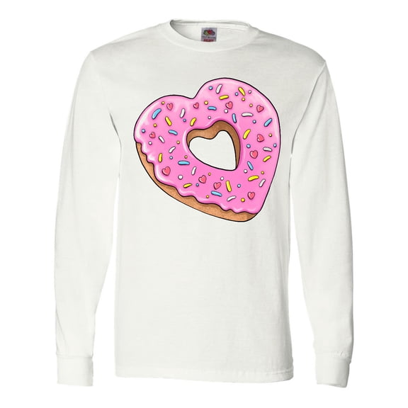 Inktastic Heart Shaped Donut with Pink Icing and Sprinkles Long Sleeve T-Shirt