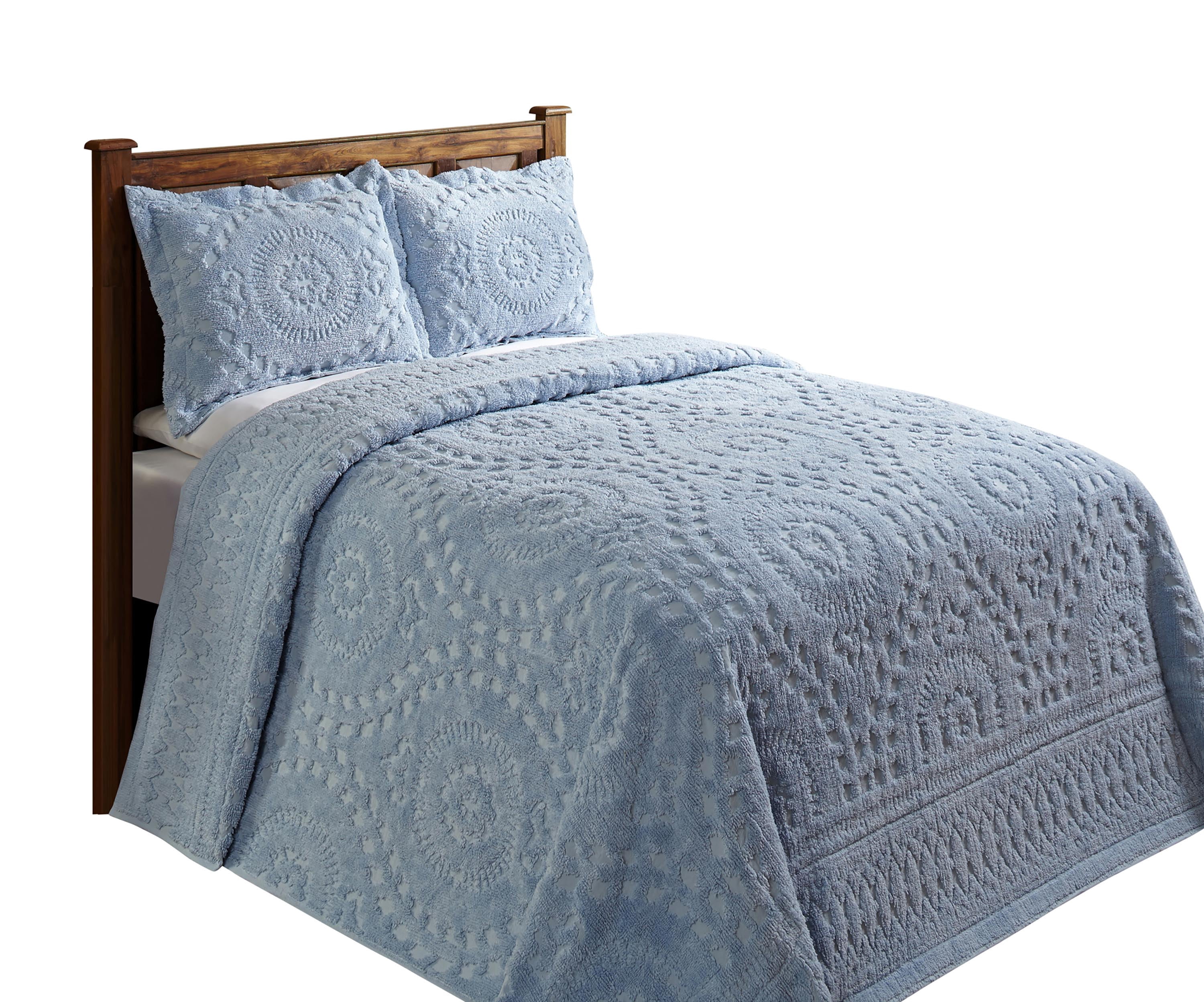 Better Trends 2 Piece Twin Bedspread Set 100% Cotton Chenille Tufted Medallion Pattern Soft & Luxurious Feel, Perfect for Gifting and All Seasons, Machine Washable (Blue) Rio Collection