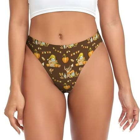 Qokaie Autumn With Pumpkin Harvest Printed Women s Cotton Thong Underwear  Sexy Breathable Panties G-string-3X-Large