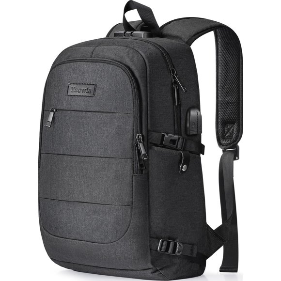 Tzowla Sac à Dos Scolaire Mince de Voyage Résistant à l'Eau Anti-Vol avec Port de Charge USB et Verrou Sac à Dos d'Affaires pour Hommes 15,6 Pouces