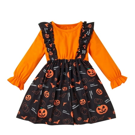 

YOYOXIU Toddler Girl Clothes Baby Girl Dress Long Sleeve Round Neckline Dress Halloween Dress 2-7T Baby Girl Fall Clothing