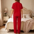 thumbnail image 3 of MEZZALL Women's 2 Piece Pajama Set Short Sleeve Button Down Tops With Long Pants Sleepwear with Heart Printed Pocket Summer Loungewear Relaxed Fit Pjs, 3 of 4