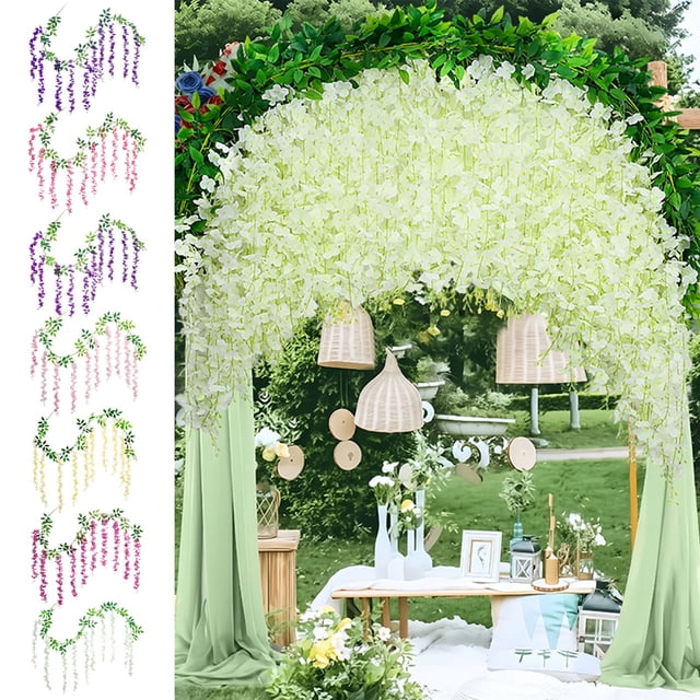 Guirnalda de glicinia artificial - enredadera floral sintética de 70 pulgadas para decorar techos y paredes - morado, rosa, blanco, amarillo, rojo - enredaderas colgantes de plástico de 180 cm