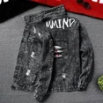 thumbnail image 2 of Abrigo de jeans para hombre Hip Hop con estampado de botones rotos Chaquetas de mezclilla con agujeros negros para hombre Talla L Grande Lujo desgastado Vaquera Entrega rápida G, 2 of 5