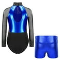 thumbnail image 2 of Alvivi Girls Sheer Mesh Long Sleeve Bodysuit Ballet Gymnastics Leotards with Shorts Set Dancewear Blue 16, 2 of 7