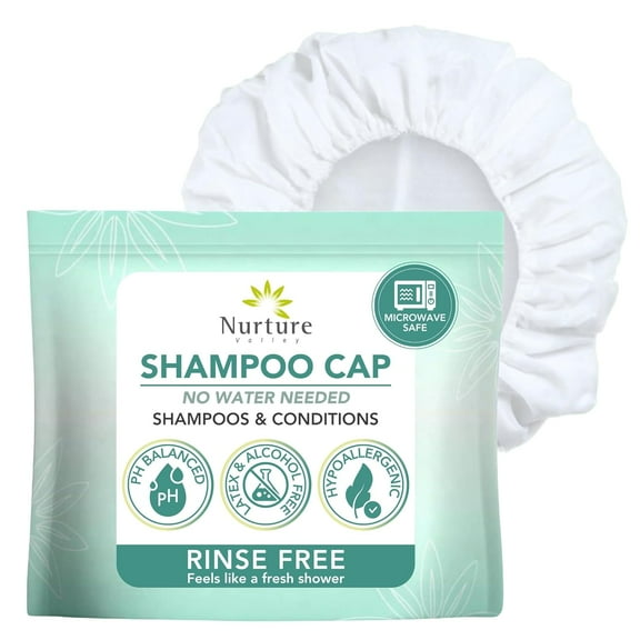 Nurture No Rinse Waterless Shampoo Caps, Microwavable Hair Wash & Conditioning Shower Caps for Adults, Elderly, and Bedridden Individuals, 6 Pack
