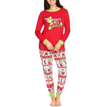 Matching Family Christmas Pajamas Womens and Womens Plus 2-Piece Dr. Seuss The Grinch Set