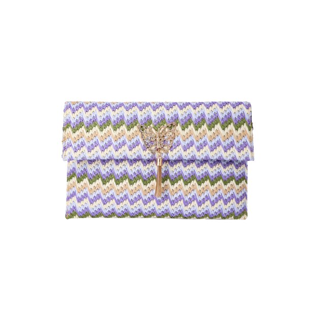 Bolso Embrague Paja Con Mano Punto Elegante para Mujeres Gran Capacidad () Púrpura