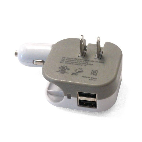 Heavy Duty Compact Foldable Multi-Charger Adapter (Car/DC and Wall/AC/Travel) for Vertu Signature Touch,General Mobile GM5, Lenovo P2, Vibe K6, PALM Pixi Plus, Pixi (2100 mAh) - White