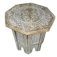 thumbnail image 2 of Olta 18 Inch Handcrafted Farmhouse Side Table Engraved Carved Design Mango Wood Octagonal Top Antique Brown - Saltoro, 2 of 6