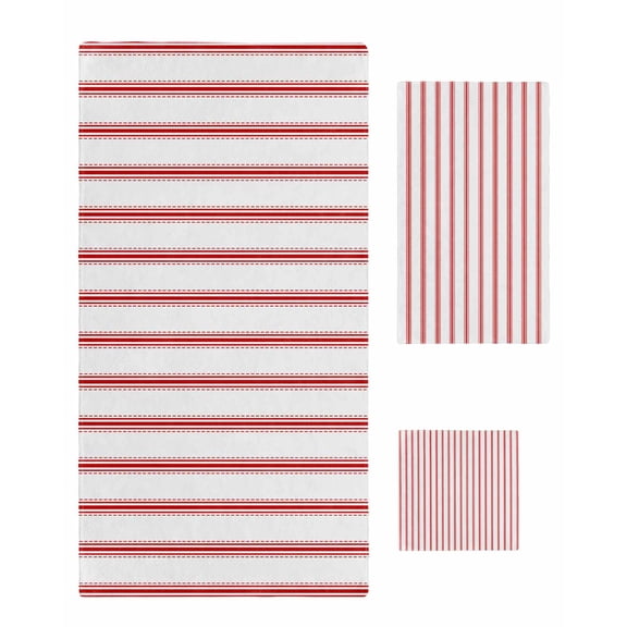 Red Striped Bath Towels for Bathroom Set,Luxury Microfiber Towels Gifts for Women,Quick Dry Beach Kitchen Hand Hair Face Towel and Dish Washcloth,Red White Stripes Farmhouse Yoga Towels Set