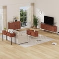 thumbnail image 2 of PYY Mid-Century Modern Walnut Sideboard Buffet Cabinet 47" – Sliding Doors, Adjustable Shelves, Freestanding Storage Console Table – Living Room, Dining Room, Entryway and Home Office – Brown, 2 of 8