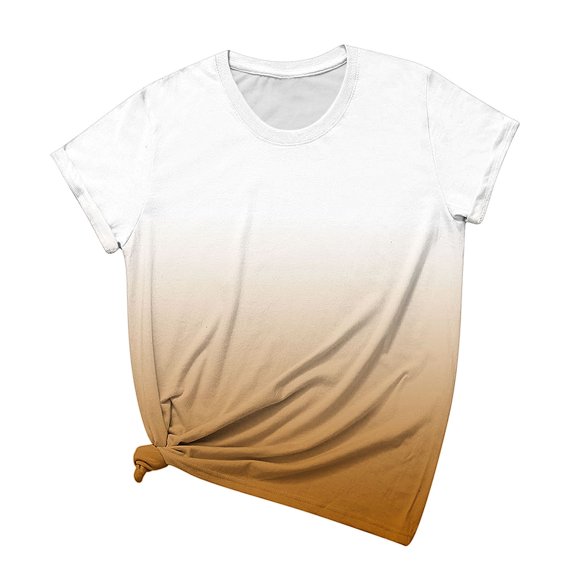 Womens Plus Size Blouses Gradient Crew Neck Short Sleeves Print Casual Pullover Blouse T Shirt