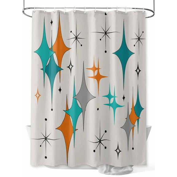 Fsddascl Teal Orange Boho Shower Curtain Set - Long 72" x 84" Washable Bathtub Curtain with 12 Hooks, Middle Century Geometric Abstract Waterproof Fabric Stall Shower Curtains for Bathroom/Bathtub