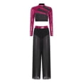 thumbnail image 4 of Raenseen Women Lyrical Dance Outfits Sets Sequins Rhinestones Crop Top with Mesh Sheer Pants Hot Pink L, 4 of 5
