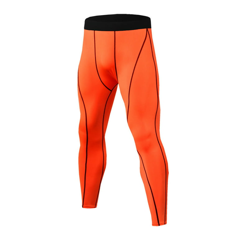 Capreze Line Printed Gym Tights Solid Color Leggings for Men Casual Elastic  Waisted Compression Pants Jogger Quick Dry Workout Pant Orange M 