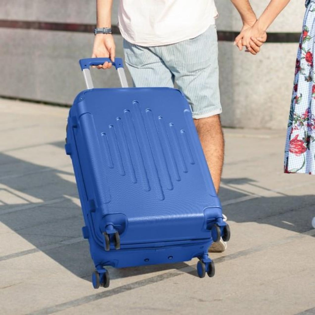 IVV Checked-Large 28-Inch Spinner Luggage with Silent Wheels, TSA Lock and Adjustable Telescopic Handle, Deep Blue