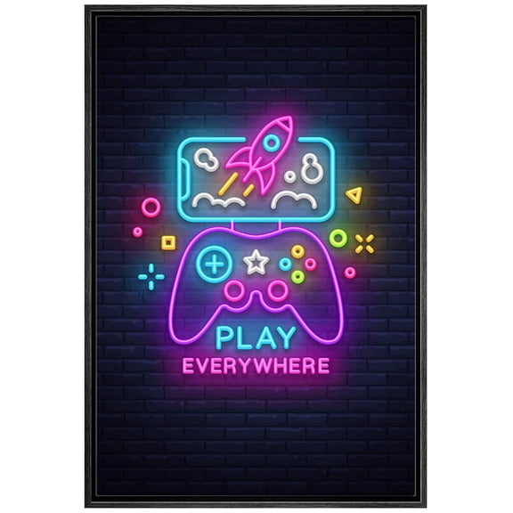 IDEA4WALL Framed Canvas Art Wall Decor Classic Video Game Handheld Controller - 16"x24"