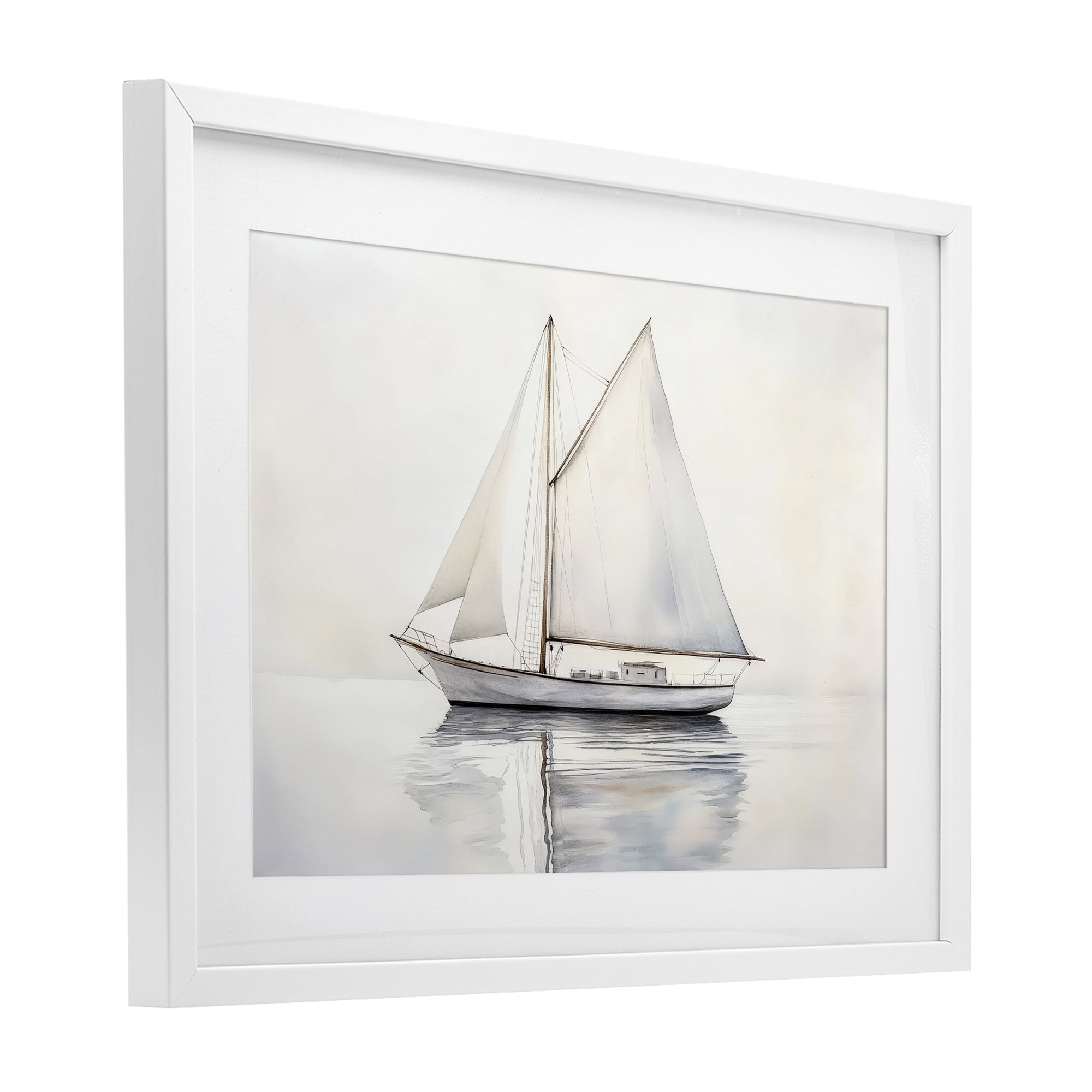 Stupell Industries Neutral Sailboat Reflection White Framed Print Under Glass, design by Petal Prints Design