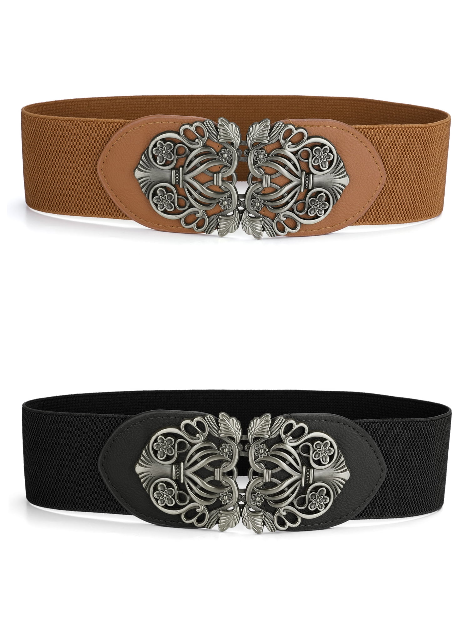 8842 2pcs Plus Size Interlock 8-shaped Buckle Elastic Faux Leather Stretch INSPIRE CHIC 2Pcs Women Interlock 8-shaped Faux Leather  main image 2