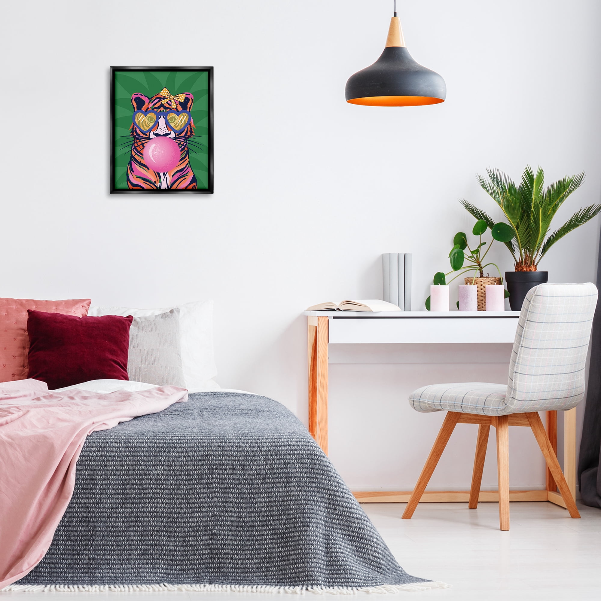 Stupell Industries Glam Tiger Bubble Gum Animals Painting Black Floater Framed Canvas Art Print Wall Art, 17 x 21