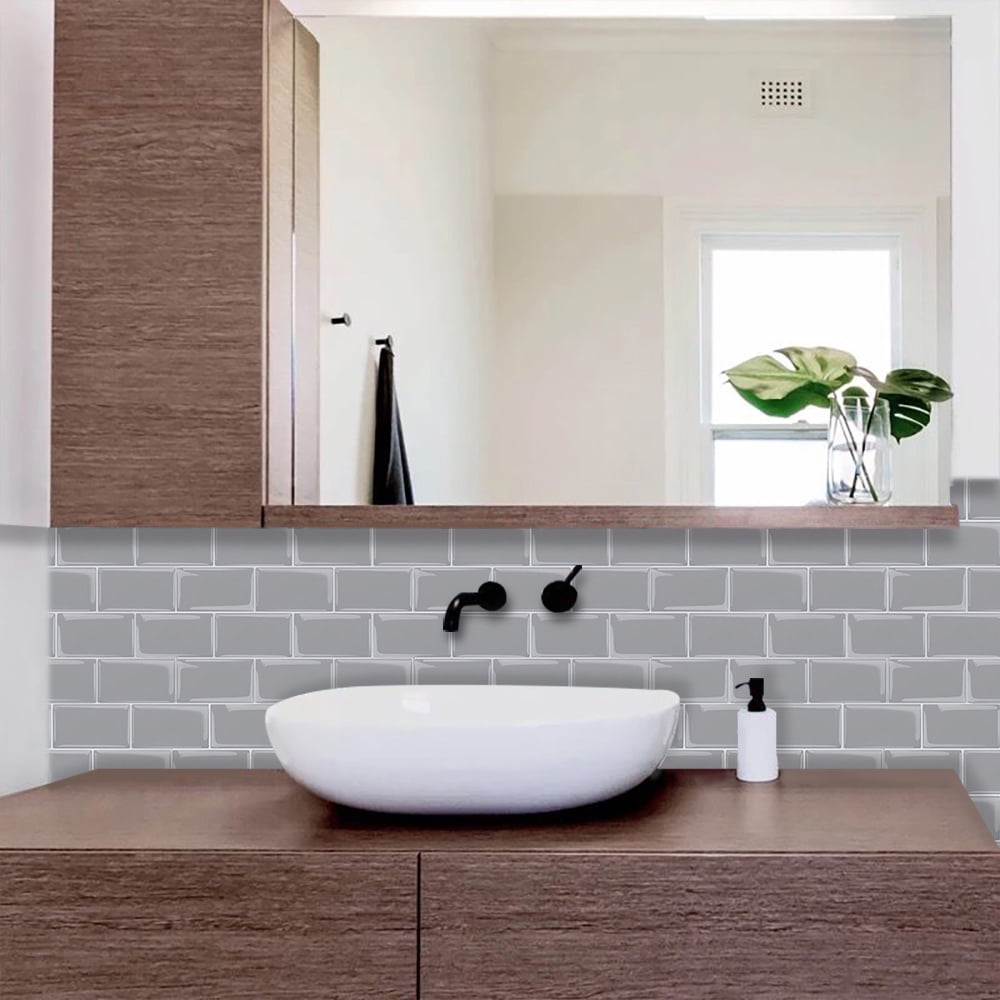 Peel and Stick Premium Grey Subway Wall Tiles Stick On Kitchen Backsplash Thicker Design  - 10 Sheets
