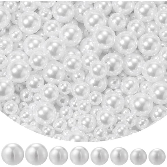 1 Box 800PCS 4MM 6MM 8MM 10MM White Round Plastic No Hole Pearls Bead Imitation Artificial Assorted Size Summer Acrylic Pearl for Jewelry Making Hair Vase Filler DIY Craft Supplies