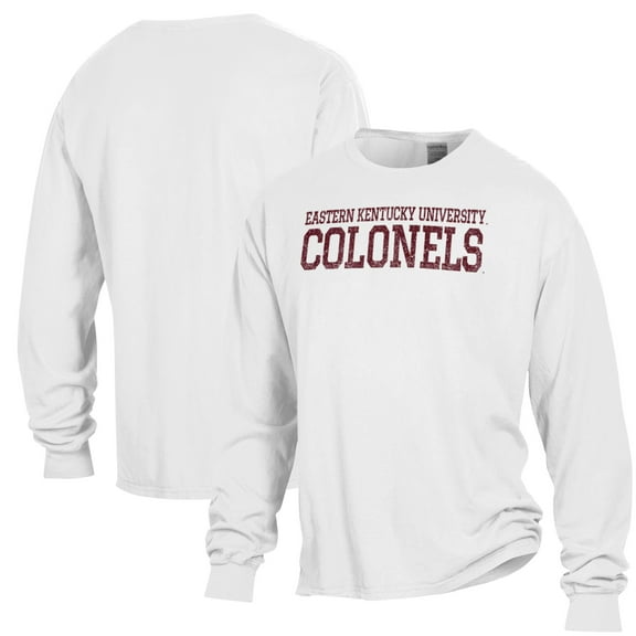 Men's ComfortWash White Eastern Kentucky Colonels Garment Dyed Long Sleeve T-Shirt