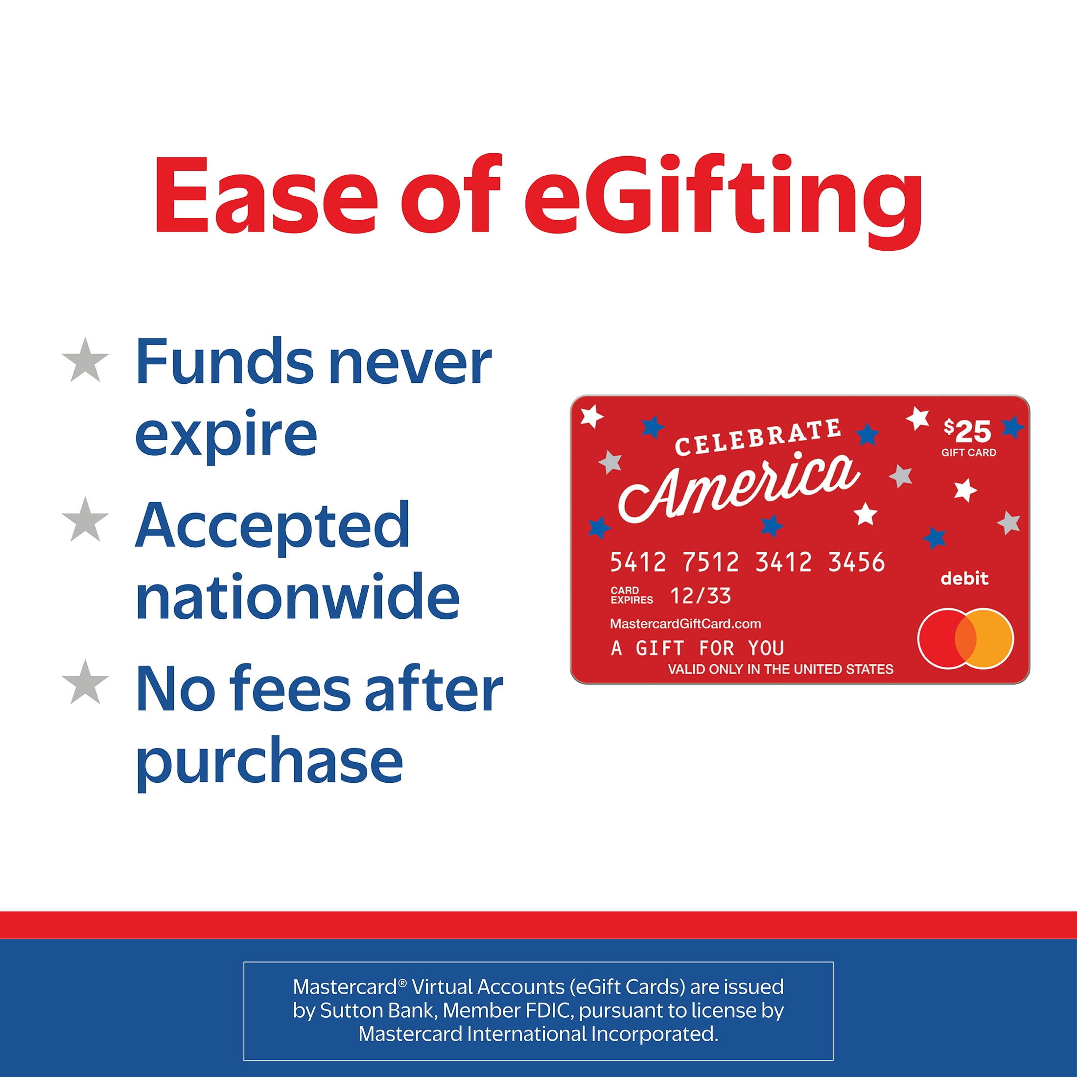 Mastercard® $25 eGift Card Patriotic Stars (Plus $3.84 Purchase Fee) [Email Delivery]