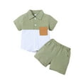 thumbnail image 1 of LUOGENLI Ensemble Chemise à Manches Courtes pour Garçons en Mélange Décontracté d'Été Deux Pièces avec Col et Couleurs Unies Combinaison Maxi pour Garçon avec Shorts Vert 3-4 Ans, 1 of 6