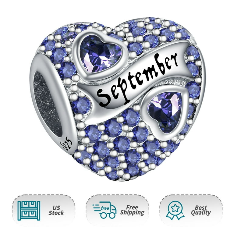 Birthstone Paved Charms for Charm Bracelets Necklaces 925 Sterling Silver Heart Bead Charms