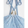 thumbnail image 3 of Blue Sequined Floral Halter Asymmetrical Hem Mini Dress For Women, 3 of 8