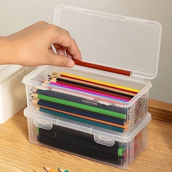 2Pcs Pencil Case, Pencil box, Crayon box, Back to School Supplies | Clear, Large, Snap-tight Lid, Stackable, Small Storage Box Art Craft Marker School Box Organizer for Boys Girls Adult Teacher