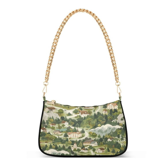 Ryvnso Vintage Landscape Womens Chain Shoulder Bag Tote Handbags Clutch Hobo Purse with Zipper for Travel