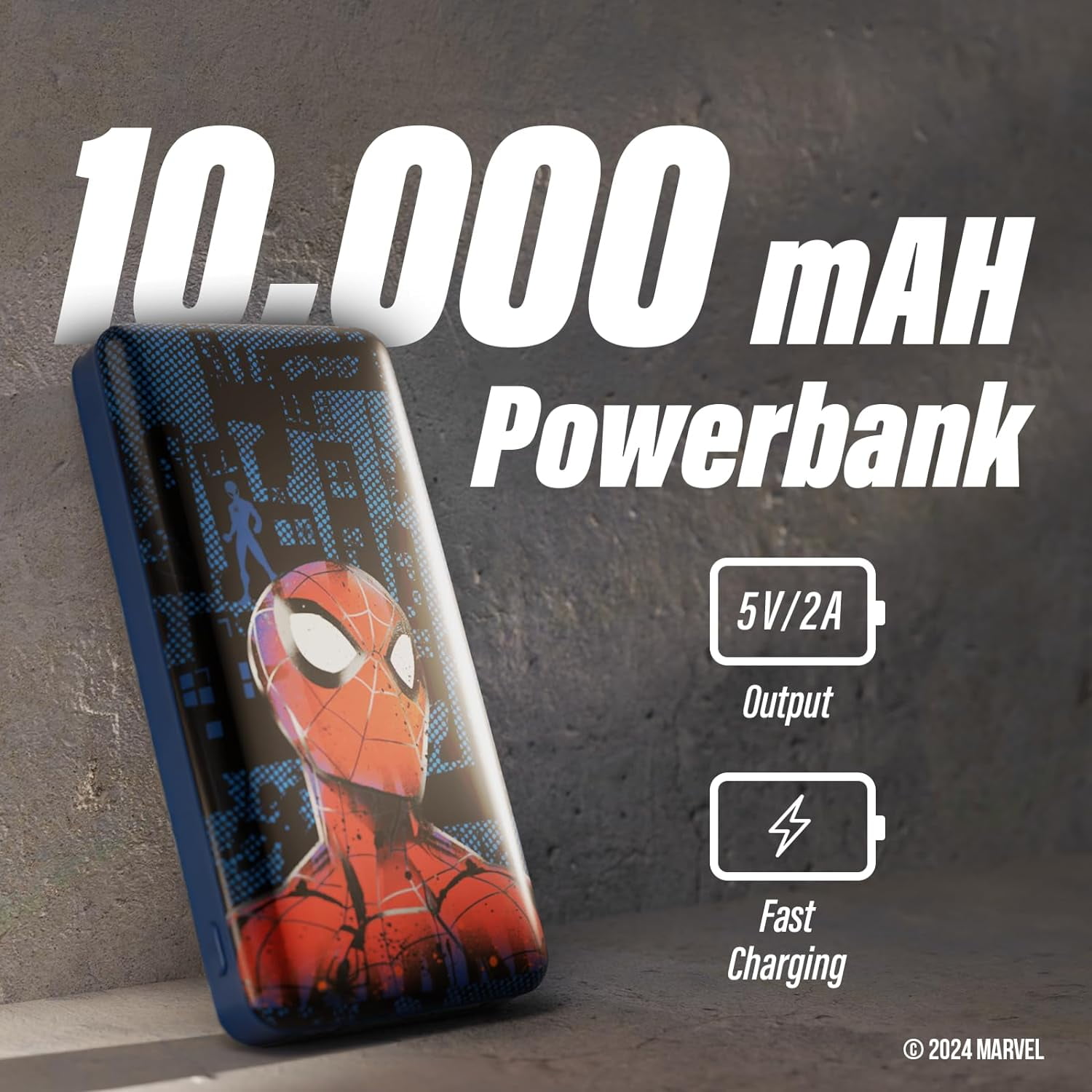 Marvel Spider-Man 10,000mAh Power Bank, Portable Charger with USB Port, Compatible with Most Devices