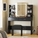 thumbnail image 1 of Lighted mirror vanity escritorio - makeup vanity set power outlet y cushioned stool. vanity mesa con 6 almacenamiento estantes, 2 grande cajones, y 3 - color light adjustable brightness (negra), 1 of 7